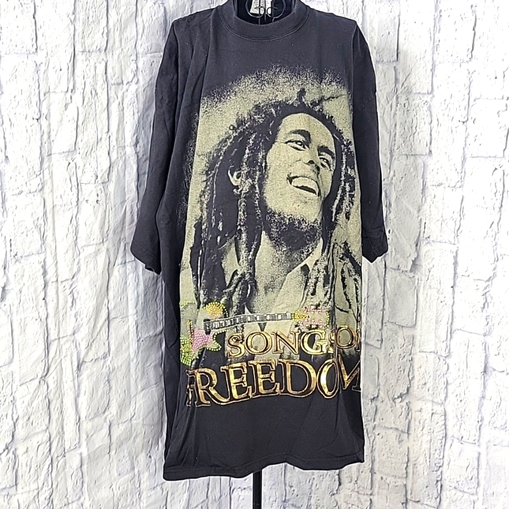 PRO TEAM Bob Marley "Songs Of Freedom" Beaded T Shirt Size 2XL/Tall‎